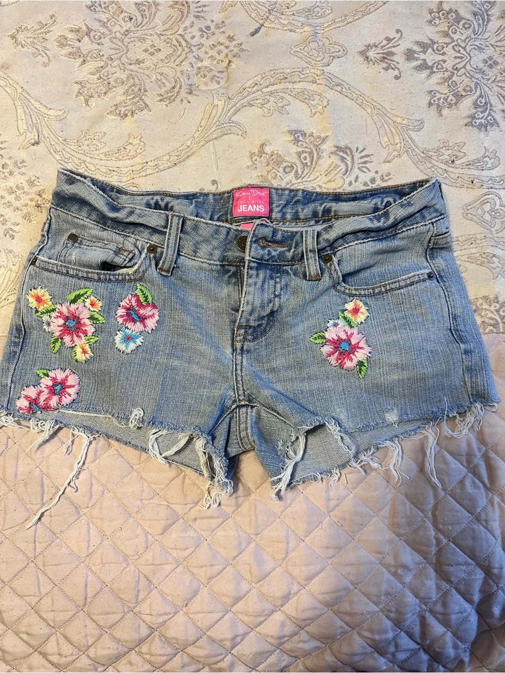 Sexy Drew the limited jeans, Embroidered Light Blue Denim Shorts -